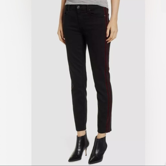 7 FAMK Black High Waist Skinny Ankle Jeans Red Velvet Piping On Sides Sz 27 Y2K - Picture 15 of 15